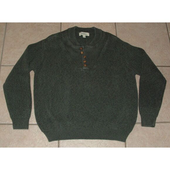 CABELA'S Green Sz Large Long Sleeve Thick Cotton Cozy Pullover Henley Sweater - Picture 1 of 2
